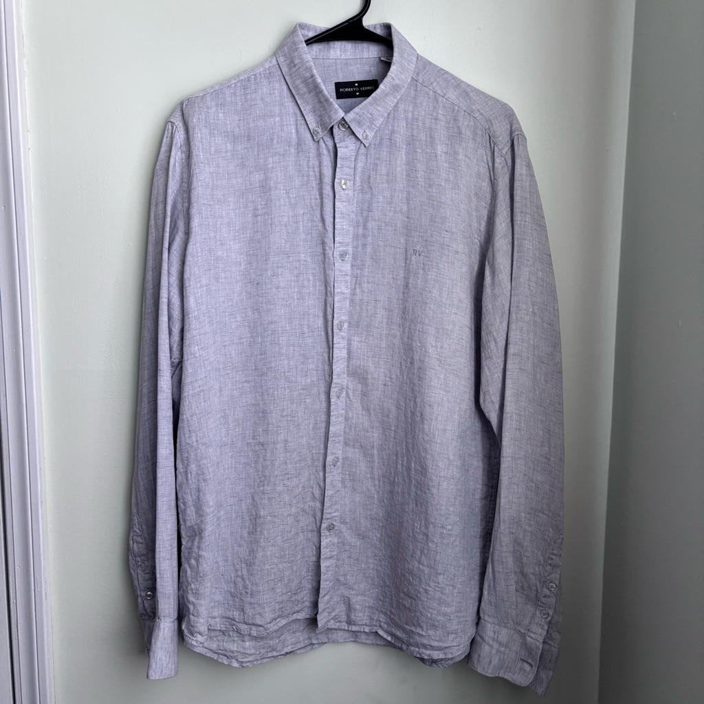 Roberto Verino Mens 100 Linen Button Down Shirt Gray Euc